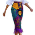 High waist ethnic style print stitching tassel sheath skirt NSKNE130089