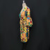 Deep V-neck Bubble Long Sleeve Printed Strap Belted Dress NSKNE130094