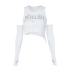 solid color round neck letter rhinestone with sleeves slim fit cropped top NSTNV130130