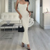 solid color slim waist hollow knitted slip dress NSTNV130131