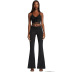 solid color lace-up halter neck crop top pleated trousers two-piece set NSTNV130143