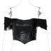 solid color mesh sleeves PU leather slim camisole NSTNV130147