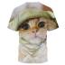 Camiseta holgada de manga corta con cuello redondo y estampado de gatos de talla grande NSLBT130193