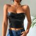 solid color PU leather wrap chest crop vest NSSCY130232