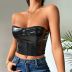 solid color PU leather wrap chest crop vest NSSCY130232