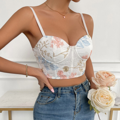 Floral Printed Backless Embroidered Underwire Camisole NSSCY130238