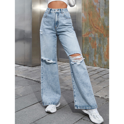 Ripped High-waisted Wide-leg Jeans NSJM130256