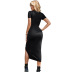 solid color mid-length slim short sleeve slit dress NSJM130262
