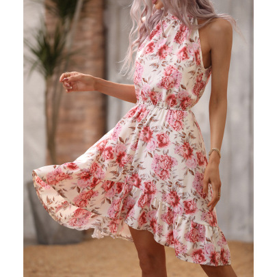 High Waist Floral Printed Sleeveless Dress NSJM130265