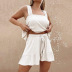 solid color pit strip camisole and ruffled shorts set NSHZ130271