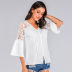 solid color hollow Flared Sleeve V-Neck Lace Bottoming Shirt NSHZ130274