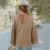 solid color chiffon buttoned hollow long-sleeved top NSHZ130275
