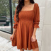 solid color ruffled mid-sleeve mid-length dress NSHZ130287