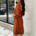 solid color ruffled mid-sleeve mid-length dress NSHZ130287