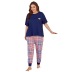 plus size round neck short sleeve loose plaid two-piece Loungewear-Can be worn outside NSWFC130310