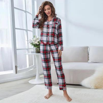 Loose Long Sleeve Lapel Plaid Two-piece Set Loungewear-Can Be Worn Outside NSWFC130312