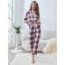 loose long sleeve lapel plaid two-piece set Loungewear-Can be worn outside NSWFC130312