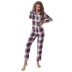 loose long sleeve lapel plaid two-piece set Loungewear-Can be worn outside NSWFC130312