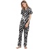 Zebra Pattern Lapel Short Sleeve loose Tops Trousers Loungewear-Can be worn outside NSWFC130316