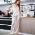 long-sleeved loose lapel solid color imitation silk mesh Loungewear-Can be worn outside NSWFC130317