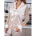 long-sleeved loose lapel solid color imitation silk mesh Loungewear-Can be worn outside NSWFC130317