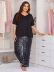 plus size short-sleeved v-neck leopard print two-piece Loungewear-Can be worn outside NSWFC130319