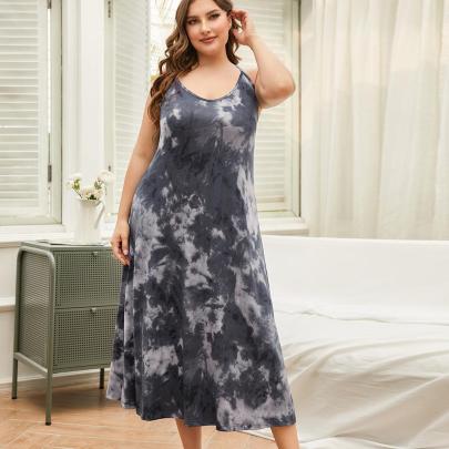 Plus Size Print Cross Sling Backless Loose Nightdress-Can Be Worn Outside NSWFC130323