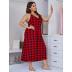 plus size cross suspender backless loose plaid nightdress-Can be worn outside NSWFC130325