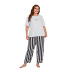 plus Size Round Neck Short Sleeve striped Two Piece Loungewear-Can be worn outside NSWFC130327