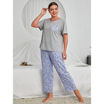 Plus Size Short-sleeved High Waist Loose Floral Two-piece Loungewear-Can Be Worn Outside NSWFC130328