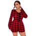 plus size long-sleeved slim plaid jumpsuit Loungewear-Can be worn outside NSWFC130330