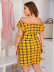 plus size one-word shoulder ruffle plaid nightdress-Can be worn outside NSWFC130331