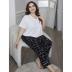 plus size print short sleeve v neck loose two-piece Loungewear-Can be worn outside NSWFC130334
