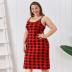 plus size suspender slim plaid nightdress-Can be worn outside NSWFC130335