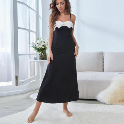 Suspender Backless Bow Color Matching Nightdress Loungewear-Can Be Worn Outside NSWFC130336