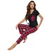 V-neck short sleeve slim wide-leg plaid two-piece Loungewear-Can be worn outside NSWFC130337