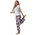 short-sleeved v neck loose plaid two-piece Loungewear-Can be worn outside NSWFC130341