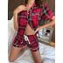 short-sleeved loose lapel plaid top shorts Loungewear-Can be worn outside NSWFC130342