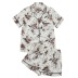 print short-sleeved lapel loose top shorts Loungewear-Can be worn outside NSWFC130344