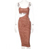 printed hollow-out slim backless slip dress NSHTL130358