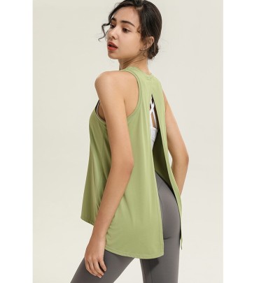 High-elastic Sleeveless Loose Slit Round Neck Solid Color Yoga Vest NSFH130010