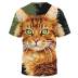 Camiseta holgada de manga corta con cuello redondo y estampado de gatos de talla grande NSLBT130603