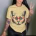 Camiseta de manga corta con cuello redondo y estampado de gatos de talla grande NSLBT130601