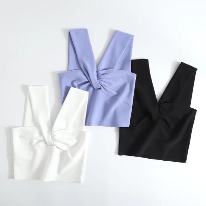 Wide Shoulder Strap Sleeveless Kink Short Solid Color Vest NSXDX132720