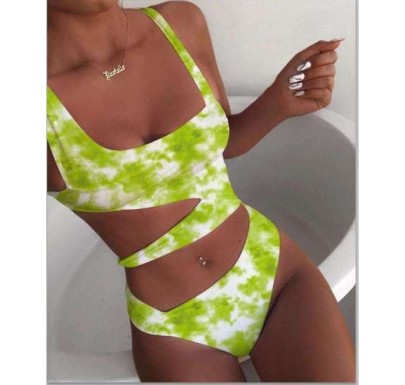 Sling Low-cut Hollow Slim Solid Color/print One-piece Swimsuit-Multicolor NSCSM132752