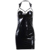 Gothic hanging neck low-cut backless slim solid color leather dress NSGYB132773