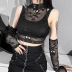 Gothic stand collar slim solid color mesh perspective vest with sleeve covers NSGYB132774