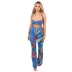 printing hanging neck backless lace-up vest and high waist flared trousers suit NSBDX132795