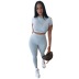 Short Sleeve round neck tight high waist solid coor Top and Pants Suit NSBDX132797