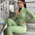 zipper solid color hip-lifting high-elastic long sleeve high waist top and pant yoga set NSBDX132801